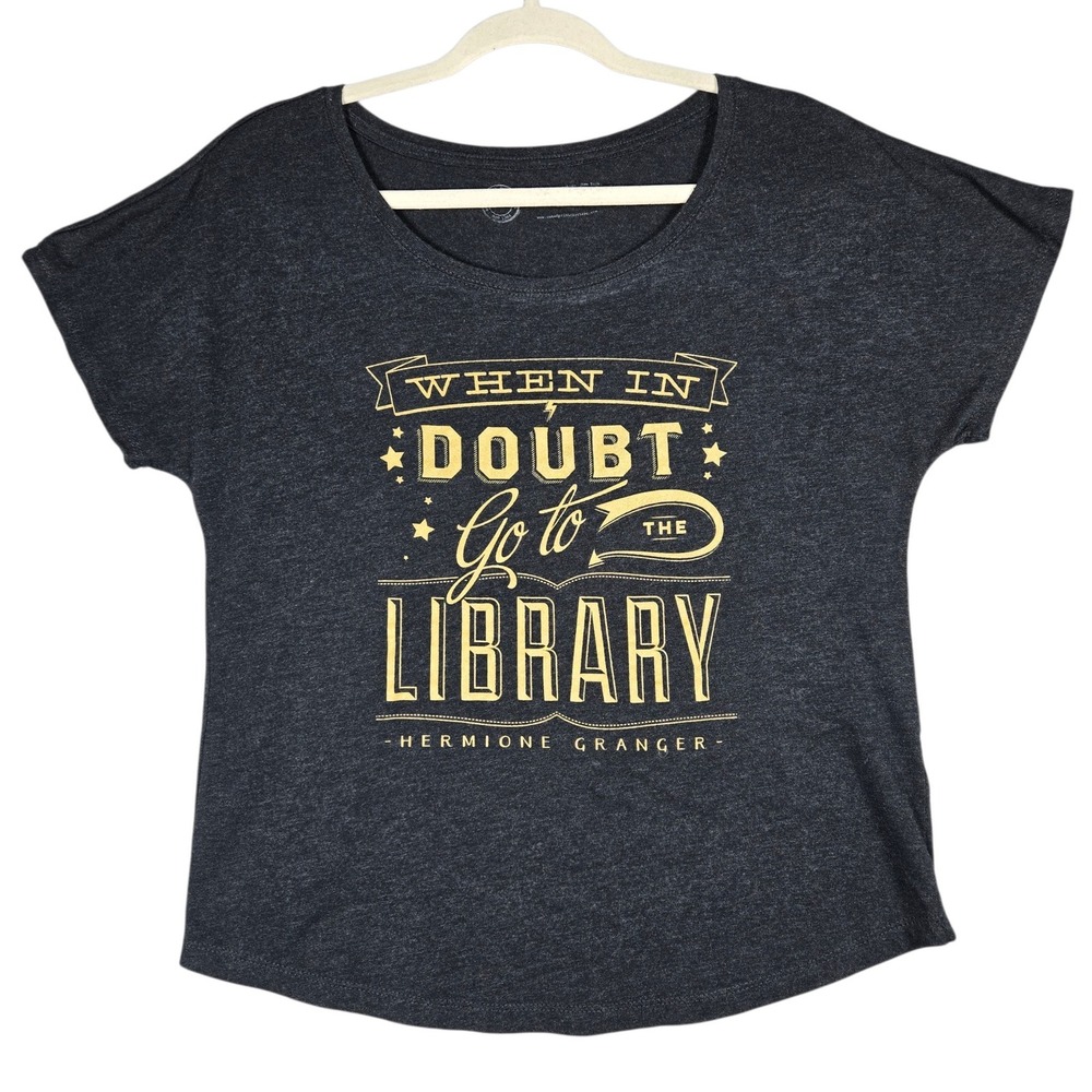 Out of Print Hermione Granger Library T-Shirt Womens Medium Gray Graphic Cotton